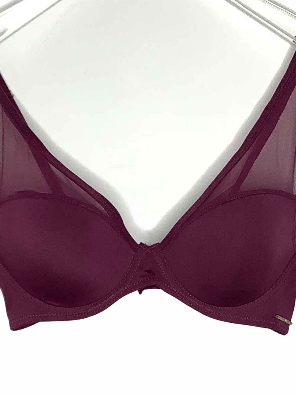 NWT Vince Camuto T-Shirt Bra Logo Mesh Panel 34C Lined Burgundy Red UW VC051156